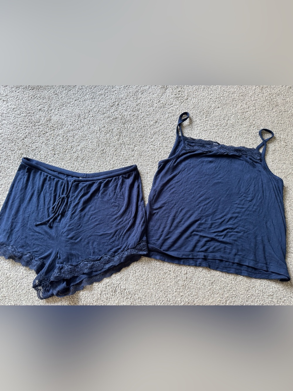 Auden Navy Blue Lace-Trim Sleep Tank & Shorts Set